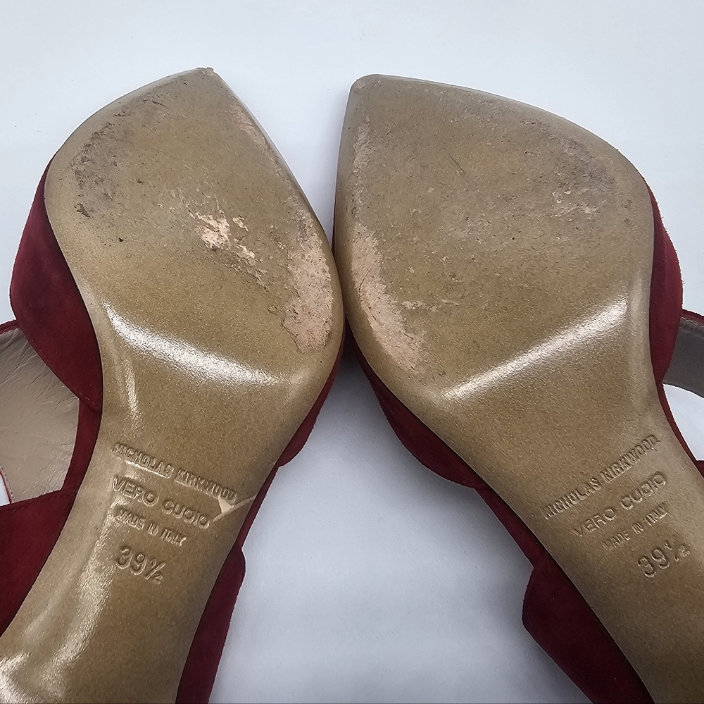 NICHOLAS KIRKWOOD Leda Crimson Red Suede Cut Out Slingback Pumps Heels sz 39.5 - Picture 13 of 13